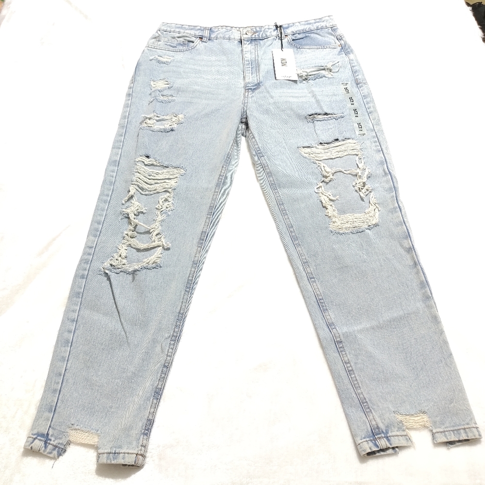 Refuge Denim Ultra High Rise Mom Jeans 15 Ripped Distressed Vintage Modern 80s